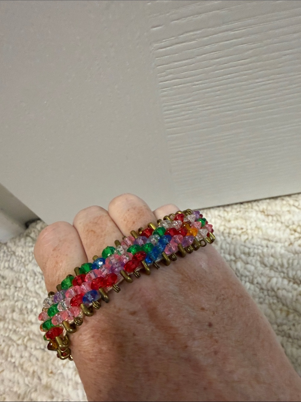 Vintage safety pin Multi-Color Beaded Stretch Bracelet - Women Jewelry